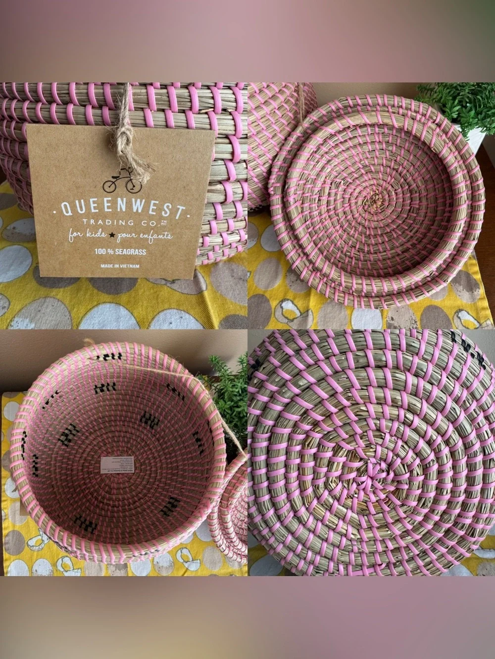 Large wicker coiled strawberry basket with lid